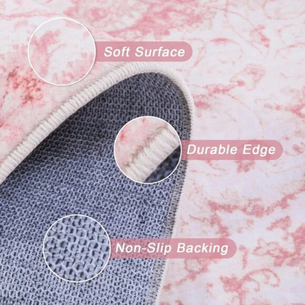 New 5x7 Pink Vintage Floral Rug Soft Washable Non-Slip Carpet for Home Decor